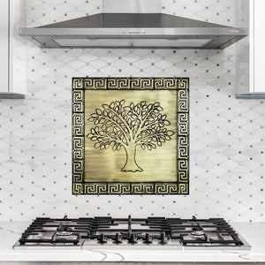 Beautiful tree with a Greek key pattern- Handmade 100% Copper, Brass or Stainless Steel Tile. The perfect tiles for Greece lover.