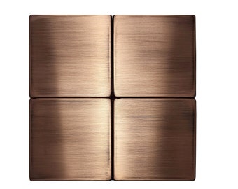 Set of 4 Handmade tiles - 100% Copper, Stainless Steel or Brass. Kitchen backsplash, livingroom, fireplace. True metal with patina and wax