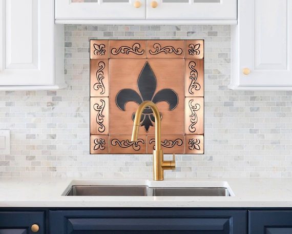 Fleur de lis - Set of 13 handmade tiles - 100% Copper, Stainless Steel or Brass.