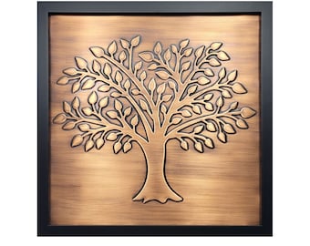 Árbol de la vida en un bonito marco de madera. Hecho a mano, 100% cobre y madera.