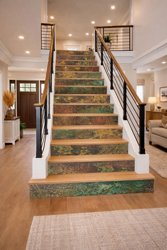 Handcrafted Metal Stair Risers – Solid Copper, Brass or Steel – Patina Finish – Artistic Stair Panels – Easy to Install
