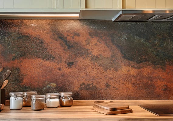 Real Copper Backsplash Panel – Handmade Metal Wall Art for Kitchen – Rustic Patina Finish – Eternal Copper Inferno – Artisan Accent Panel