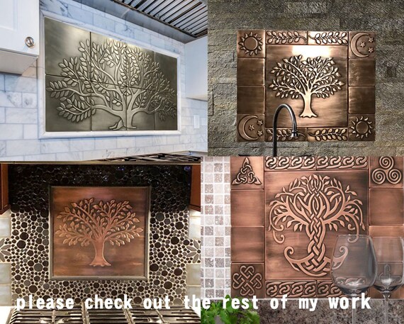 Beautiful, unique backsplash with nature - Set of 29 Handmade tiles - 100% Copper, Stainless Steel or Brass