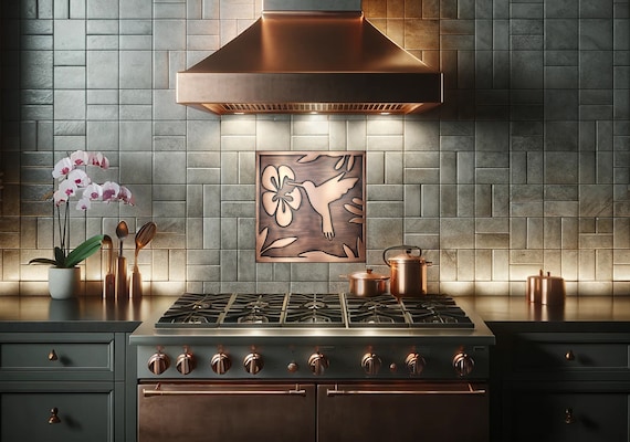 Hummingbird Copper Tile – Handmade Metal Wall Art for Kitchen Backsplash or Accent Decor – Brass, Steel or Aged Copper