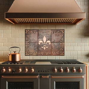 Fleur de lis Set of 6 Handmade tiles 100% Copper, Stainless Steel or Brass zdjęcie 2