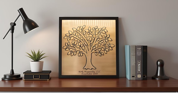 Personalized, lovely tree of life in a beautiful, unique wooden frame. Handmade, 100% Copper and wood