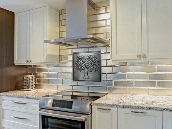 Tree of life - Handmade Tile. Material - 100% Stainless Steel. Covered with patina and wax.