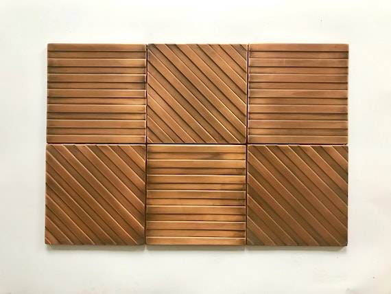 Stripes - Set of 6 Handmade copper tiles. Perfect for kitchen backsplash, livingroom, fireplace