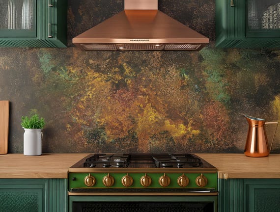 Copper Backsplash Panel – Handmade Metal Wall Art for Kitchen – Rustic Patina Decor – Savage Copper Bloom – Modern Rustic Home Accent