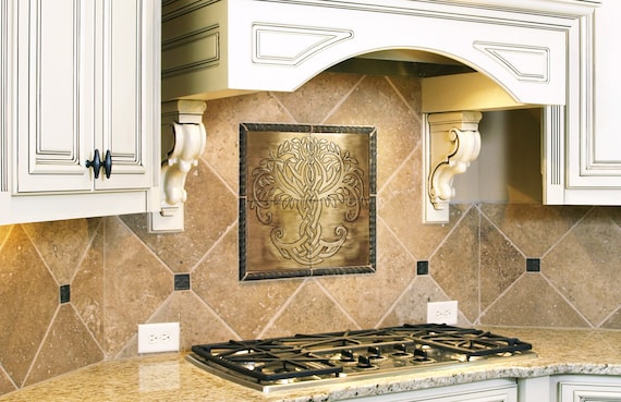 Magnificent Brass Celtic Tree of life - Set of 4 Handmade tiles - 100% Brass