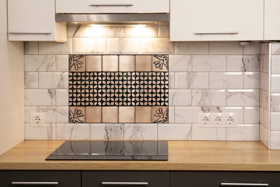 Beautiful mosaic backsplash - Set of 15 Handmade tiles - 100% Copper, Stainless Steel or Brass.
