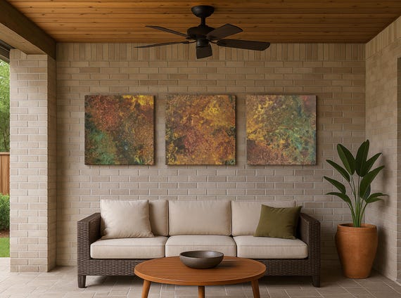 Real Copper Wall Art – 3 Panel Patina Metal Artwork – Savage Copper Bloom – Modern Rustic Decor – True Artisan Statement Piece