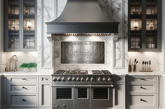 Flame Design Metal Tile Set – 8 Handmade Stainless Steel Tiles for Kitchen Backsplash, Fireplace, Outdoor Wall | Modern Fire-Inspired Decor