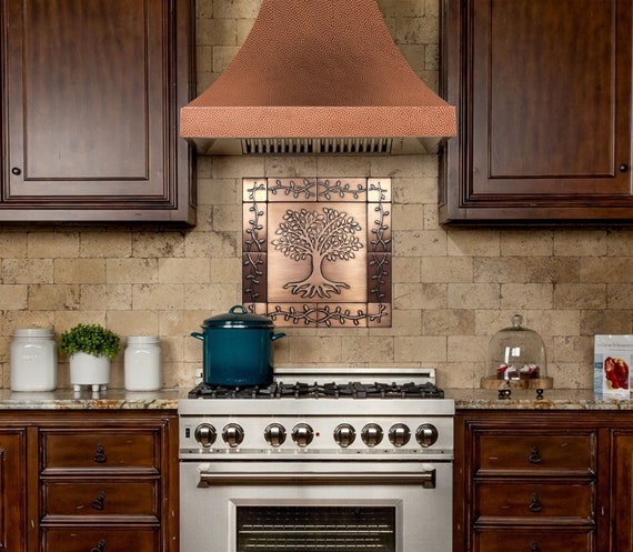 Tree of life with a beautiful ornament - Set of 13 handmade tiles - 100% Copper, Stainless Steel or Brass.