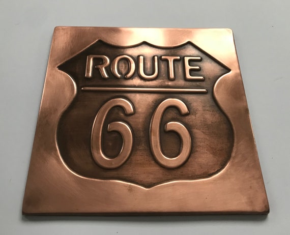 Route 66, USA Famous Road, 100% Copper, Tile, metal wall art, wall tile, kitchen tile, rustic, art deco, accent kitchen tile, backsplash