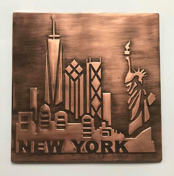 NEW YORK handmade tile, 100% COPPER with patina and wax.