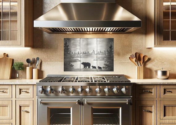 Bear Family Wilderness Adventure - Handcrafted 3-Piece Metal Tile Set in Copper, Brass, or Stainless Steel