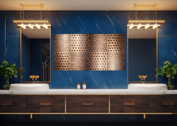 Polka dots - Set of 4 Handmade tiles - 100% Copper, Stainless Steel or Brass