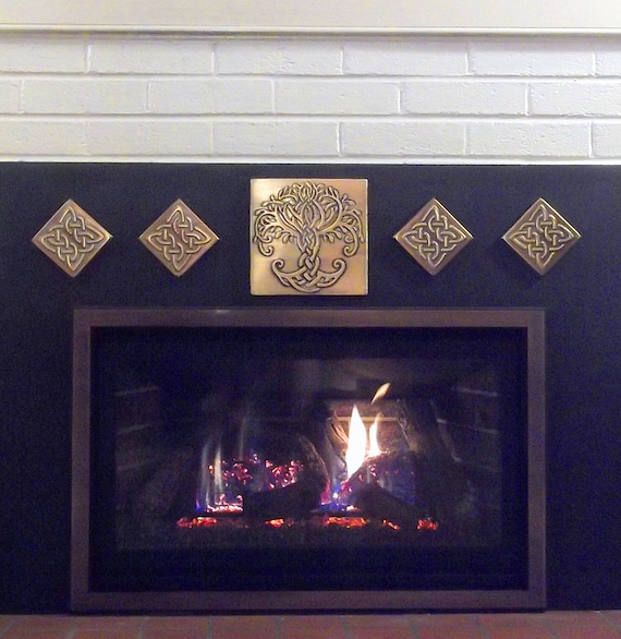 Beautiful fireplace decoration - set of 5 Handmade tiles - 100% Copper, Stainless Steel or Brass.