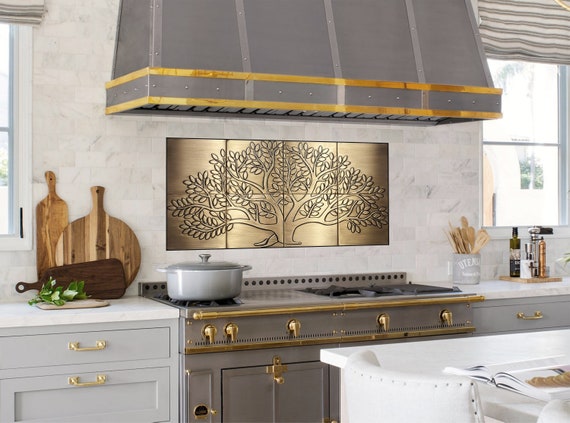 Tree of life - 8 Handmade Brass Tiles. Material - 100% Brass, Covered with patina and wax.