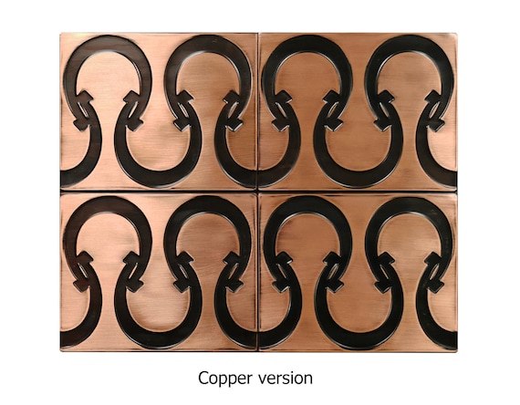 Beautiful Horseshoe pattern - Set of 4 Handmade tiles - 100% Brass, Copper or Stainless Steel. The perfect tiles for horse lovers.