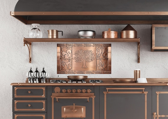 Artisan Nature Mosaic: Multi-Metal Tree of Life Tile Set in Copper, Brass & Stainless Steel