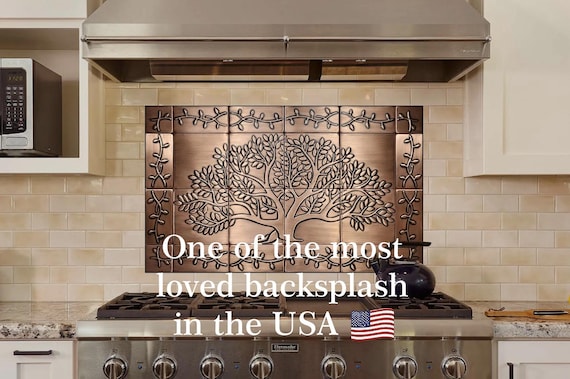 Most Loved Copper Tree of Life Backsplash in the USA – Handmade Real Metal Wall Art | Patina Tile Set for Kitchen Decor