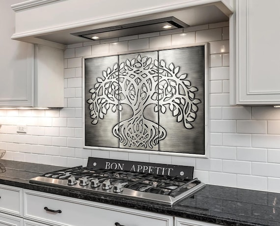 Viking Tree of Life – 3-Piece Handmade Tile Set with Nordic Rune Design | Norse Wall Art for Kitchen, Fireplace, or Outdoor Feature