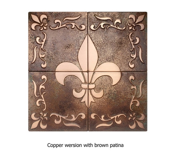 Fleur de lis - Set of tiles - Vintage style - 100% Copper, Stainless Steel or Brass