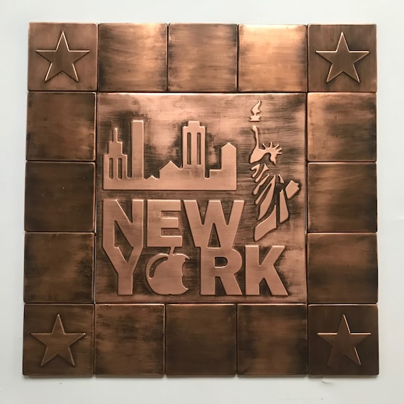 New York tiles, SET of 17 Handmade COPPER tiles. Total size: 19.69'' x 19.69'' (50cm x 50cm)