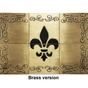 Fleur de lis Set of 6 Handmade tiles 100% Copper, Stainless Steel or Brass Brass