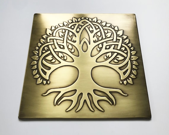 Celtic Tree of life with the root - Handmade Brass Tile. Material - 100% Brass, Covered with patina and wax.