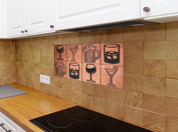 Tiles with bar motifs - Set of 8 Handmade tiles - 100% Copper, Stainless Steel or Brass.