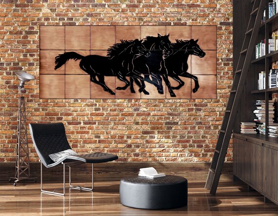Beautiful galloping horses - Large set Set of 21 Handmade tiles - 100% Copper.