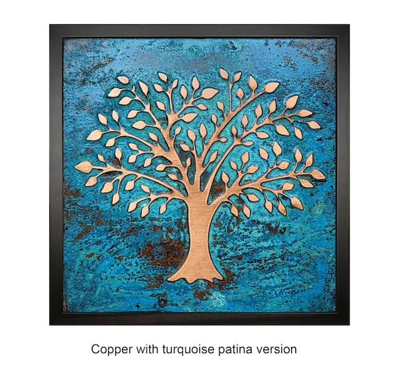 Tree of Life Gift for Mom – Framed Copper Wall Art with Turquoise Patina – Handmade Gift for Her, Housewarming or Birthday Present