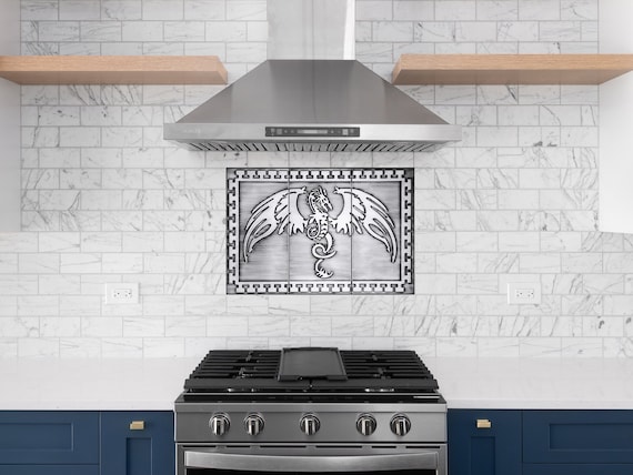 Majestic, powerful dragon on 3 tiles. Available in 3 sizes. 100% Copper, Stainless Steel or Brass.