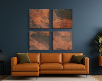 Copper Wall Art – Eternal Copper Inferno – 4 Panel Square Metal Artwork – Handmade Patina Deco – Rustic Accent – Real Metal