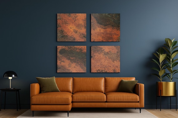 Copper Wall Art – Eternal Copper Inferno – 4 Panel Square Metal Artwork – Handmade Patina Deco – Rustic Accent – Real Metal