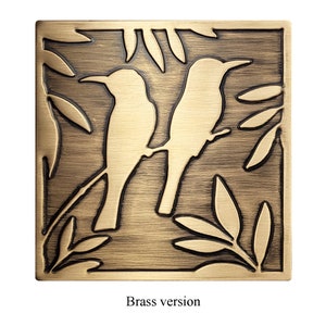 Birds, 100% Copper Tile, metal wall art, wall tile, kitchen tile, rustic, art deco, accent kitchen tile, backsplash Brass