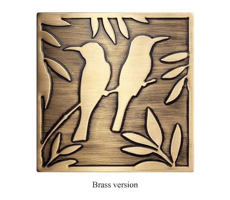 Birds, 100% Copper Tile, metal wall art, wall tile, kitchen tile, rustic, art deco, accent kitchen tile, backsplash Brass