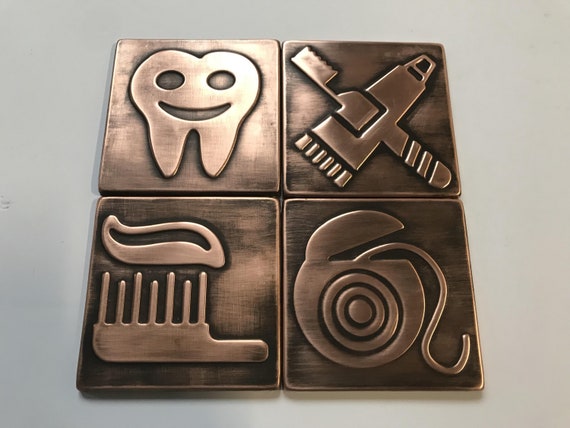 Set of 4 handmade tiles. 100% Copper!. Perfect for your bathroom.