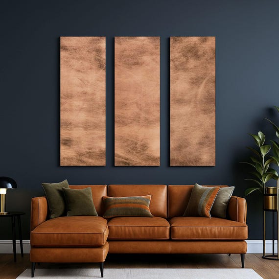 Real Copper Wall Art – 3 Panel Metal Artwork – Copper Storm Patina – Modern Abstract Triptych – Handmade Rustic Decor