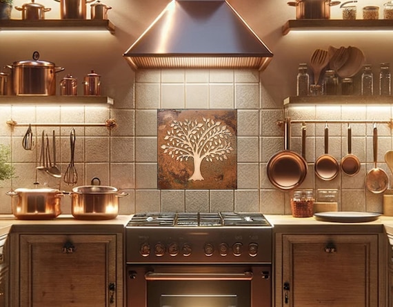 Handmade Copper Tree of Life Tile – Real Metal Wall Art with Patina – Unique Gift for Kitchen or Housewarming
