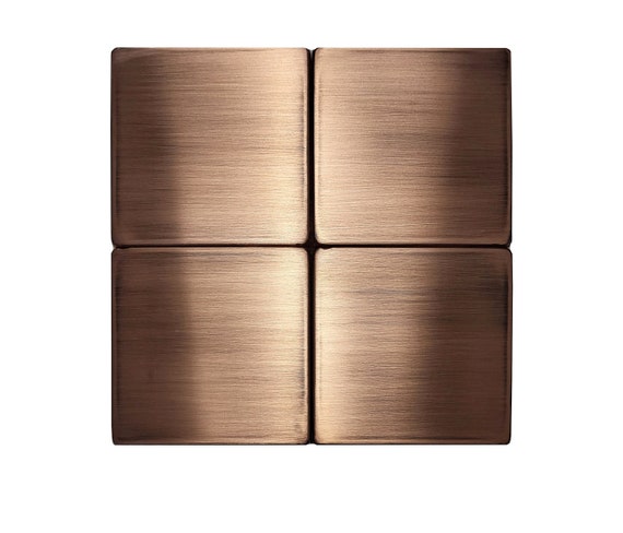 Set of 4 Handmade tiles - 100% Copper, Stainless Steel or Brass. Kitchen backsplash, livingroom, fireplace. True metal with patina and wax
