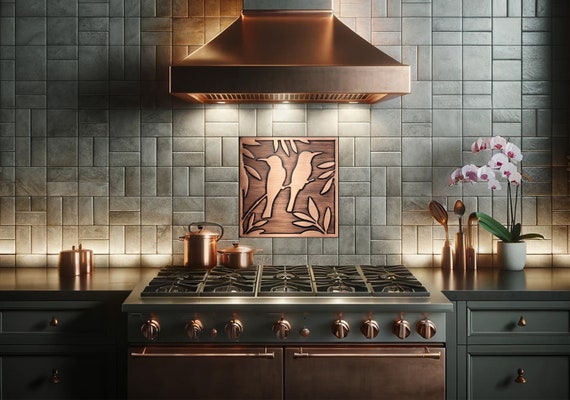 Birds, 100% Copper Tile, metal wall art, wall tile, kitchen tile, rustic, art deco, accent kitchen tile, backsplash