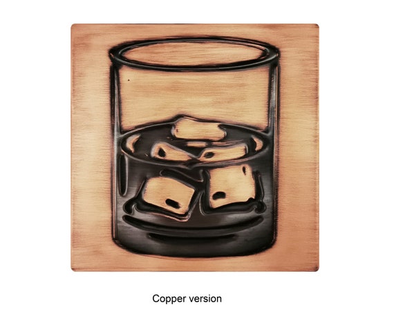 A glass of whiskey - Handmade Tile. 100% Copper, Stainless Steel or Brass