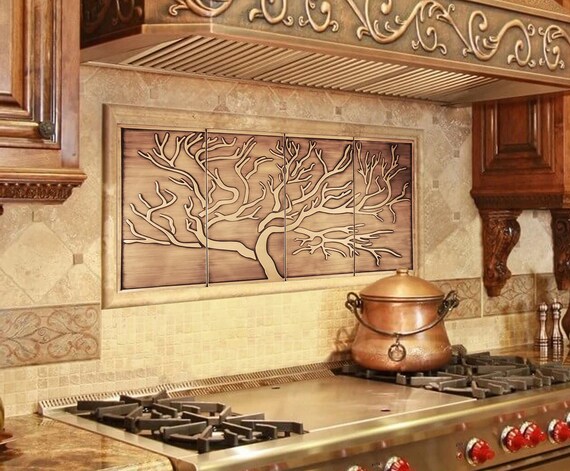 Tree of life - Set of 4 Handmade tiles - 100% Copper, Stainless Steel or Brass.