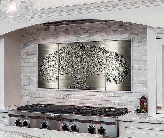 Tree of life - Set of 4 Handmade tiles - 100% Copper, Stainless Steel or Brass.