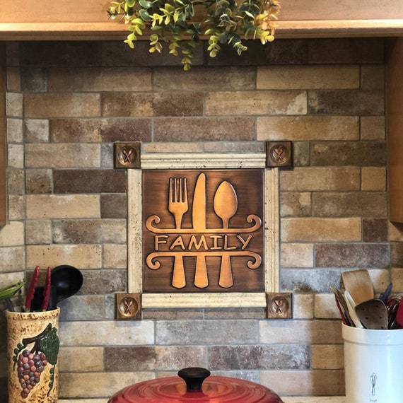 Family - knife spoon fork HANDMADE Tile. Perfect completion, for instance to a kitchen, living room