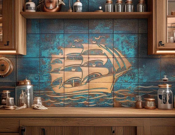 Gift for Dad – Handmade Copper Sailing Ship Wall Art with Patina – Nautical Kitchen Decor – Unique Father's Day or Birthday Gift